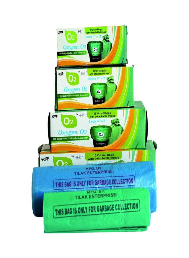 O2 Dustbin Bags Biodegradable For Kitchen, Office, Large Size (Green, 24" X 32", 06 Roll = 90 Bag)(Garbage Bags/Trash bags) - Image 3